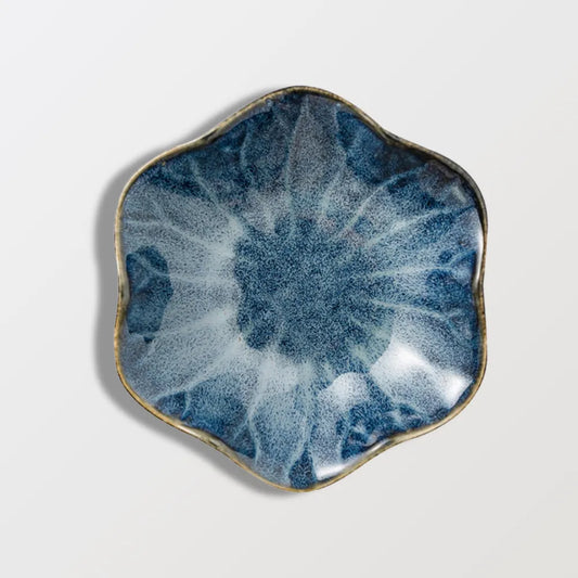 Sapphire Blue Ceramic Lotus Flower Trinket Tray